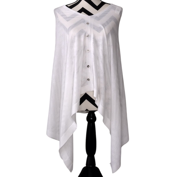 NWT Talbots Coastal Beachy Boho Cotton Blend White Poncho Tunic Top Sz M/L - Picture 1 of 14